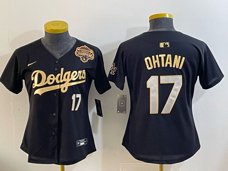 Women Nike 2026 Los Angeles Dodgers #17 Ohtani Black Gold Game MLB Jersey 065->women mlb jersey->Women Jersey